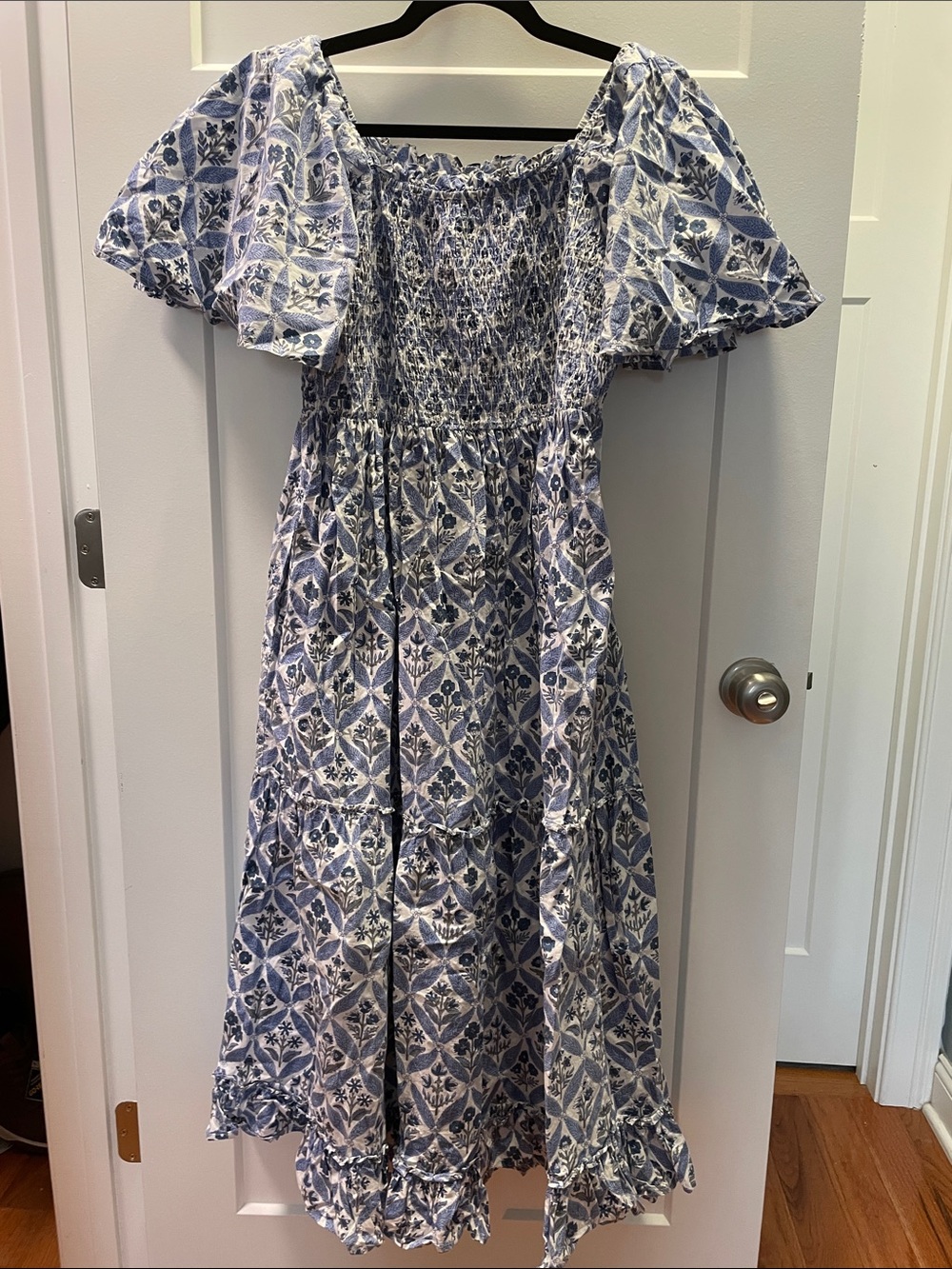 Pink City Prints Blue Floral Smocked Dress